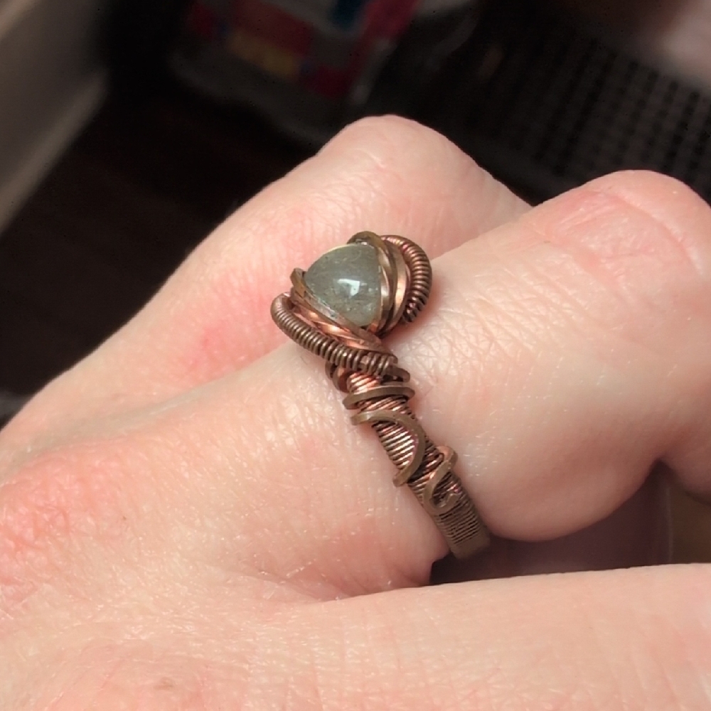 Copper Wire Wrapped Labradorite Ring - Picture 2 of 6